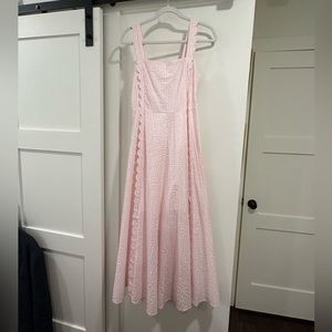 Ladies seersucker pink and white dress